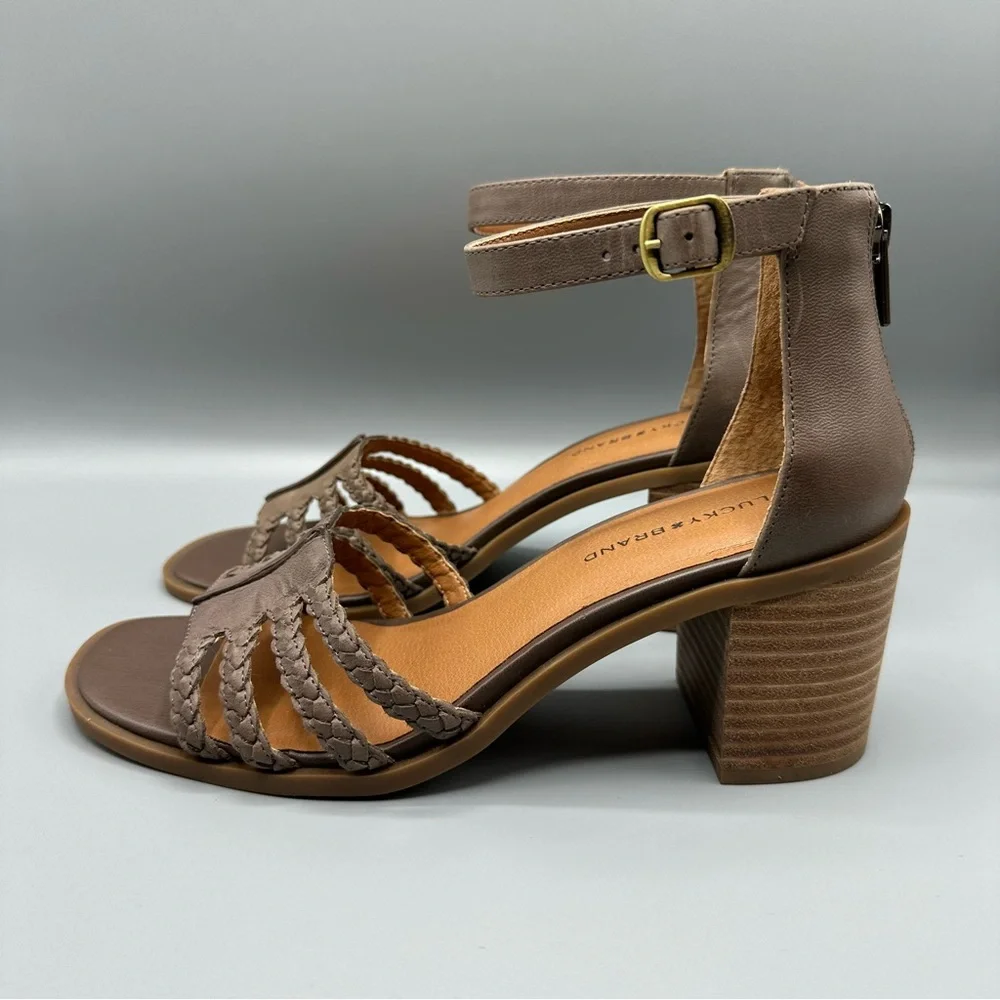 Lucky Brand Leather Ankle Strap Heeled Sandal Women’s Size 9M Brown